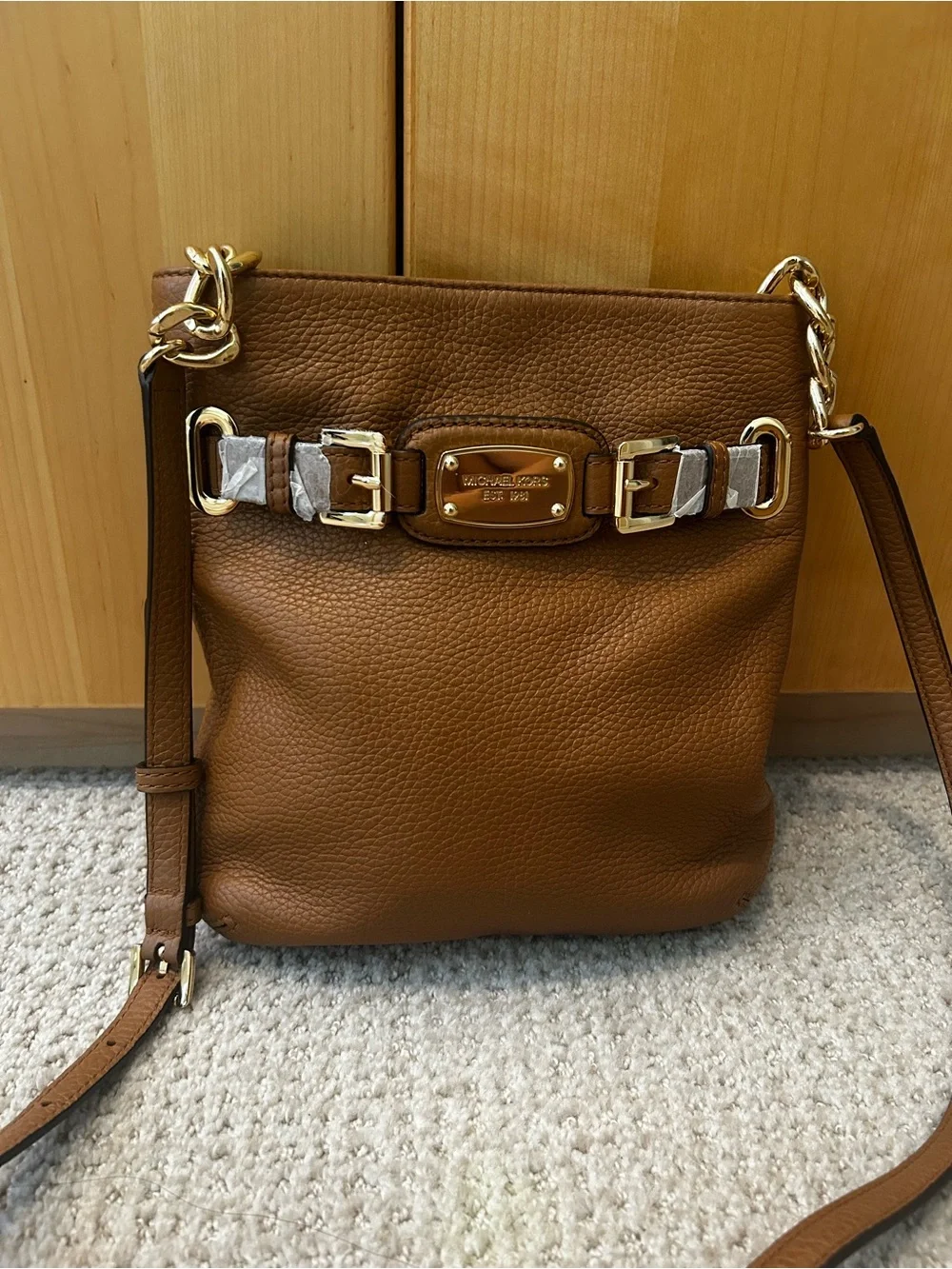 Michael Kors Cognac Pebbled Leather Crossbody with Gold Hardware